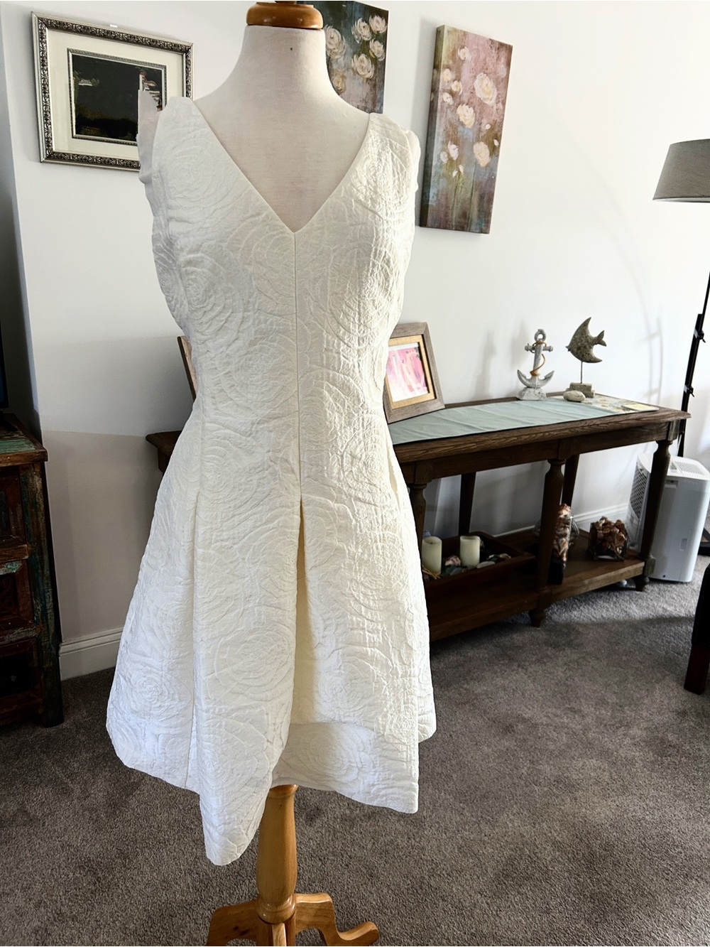 Ralph Lauren White Textured V-Neck Mini Dress